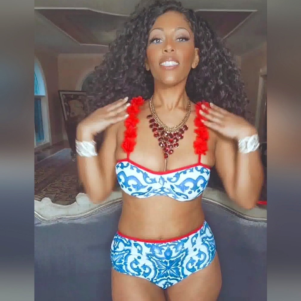 Callie Lives Ruffle Le Fleur: Red White & Blue Swimsuit L XL - Picture 13 of 15